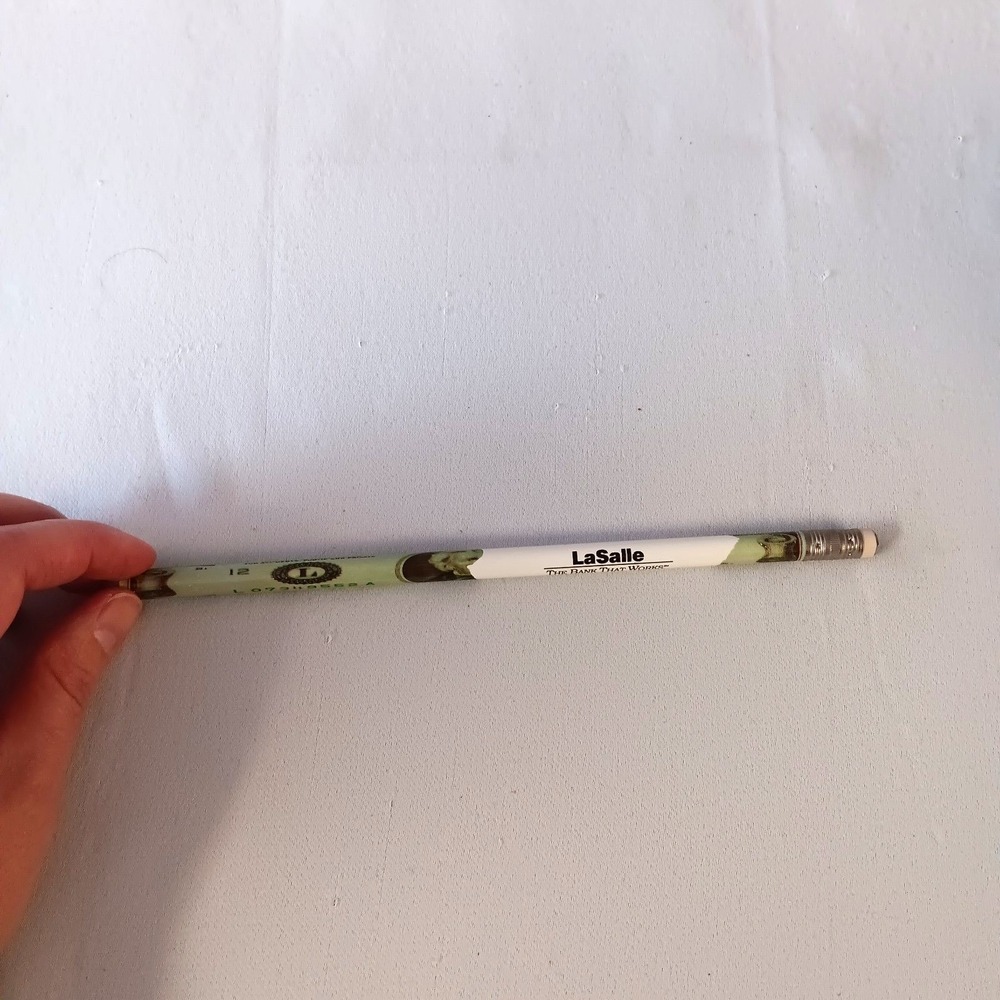 Vtg LaSalle Bank Wood Pencil $20 Bill Money Art Chicago Banking Collectible - Picture 7 of 9